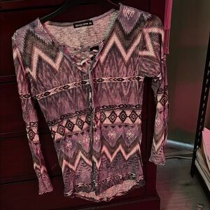 David Cline Women's Zigzag Button Down Shirt - Pink and Gray